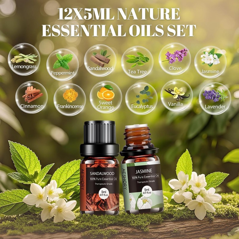 Aromatherapy Diffuser & 12 Essential Oils Set, 500 ML Ultrasonic