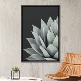 SIGNWIN Framed Canvas Print Wall Art Ash Green Agave Parryi Succulent on Dark Background Floral Plants Photography Minimalism Southwest Relax/Calm for Living Room, Bedroom, Office - 16"x24" Black