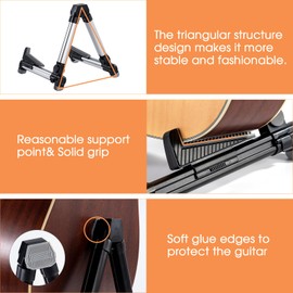 ENO MUSIC Folding Acoustic Guitar Stand, Suitable for Electric Guitars, Bass Guitars (Gold)