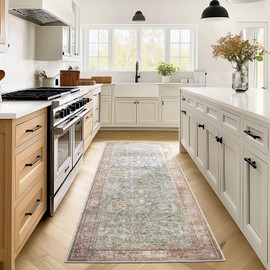 Triohero 2.6x8 ft Washable Non Slip Kitchen Runner Rug Boho Floral, Ultra-Thin, Easy Clean, Fade-Resistant, Ideal for Hallway, Entryway, Bedroom