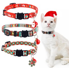 3 Pack Christmas Cat Collars - Cat Collar Breakaway with Jingle Bell Kitten Adjustable Cute Costume Accessories Safety Buckle 7-12inch for Small Pet Kitty Puppy Bunny Boy Girl