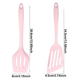 Silicone Spatula Set of 2, Flexible Nonstick Rubber Fish Slotted Turner, Flipper Spatulas Heat Resistant Cookware for Baking, Frying,Cooking Seafood,Meat,Eggs,Omelets,Pancakes(Pink)