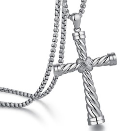 Men Cross Necklace Large Cross Necklace for Men Stainless Steel Cross Pendant Necklace Large Jesus Christ 316L Stainless Steel Heavy Cross Necklace for Men Chain 26" ZDaoBen
