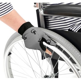D.C.T Wheelchair Gloves Real Leather Palm Gloves Mobility Padded Gloves Breathable, Fingerless Bike Gloves with Anti-Slip Grip Lightweight Cycling Gloves (Grey, S/M)