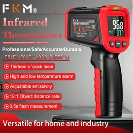 FKM Infrared Thermometer Gun,Non Contact Laser Thermometer Gun for Industrial,HVAC,Engine,Kitchen Cooking,Digital IR Temperature Gun -58°F~1112°F(-50°C~600°C) Adjustable Emissivity,Not for Human