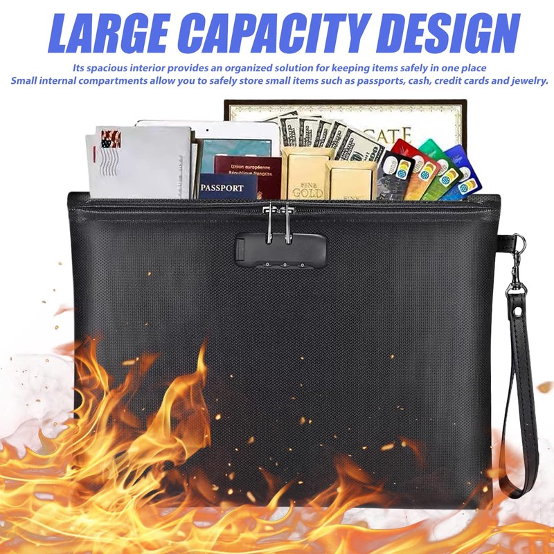 PRITOK Fireproof Document Bag: 36 x 25cm Fireproof Money Bag