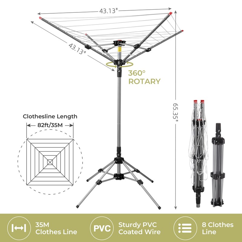 STORAGEIDEAS Umbrella Clothesline Outdoor Heavy Duty, Retractable Rotary Drying Rack