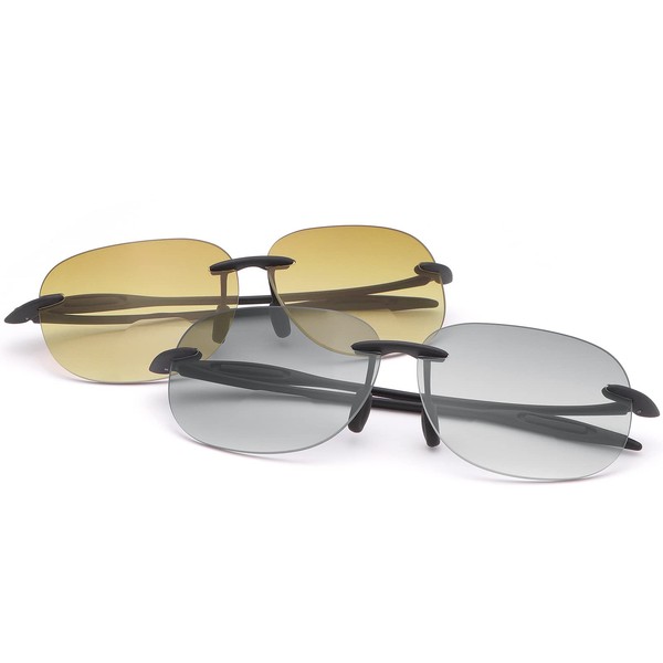 2 pares de gafas de lectura bifocales sin montura con protección UV400, gafas de sol lectores para hombres y mujeres, gafas clásicas vintage, Negro y marrón, 1.0 x