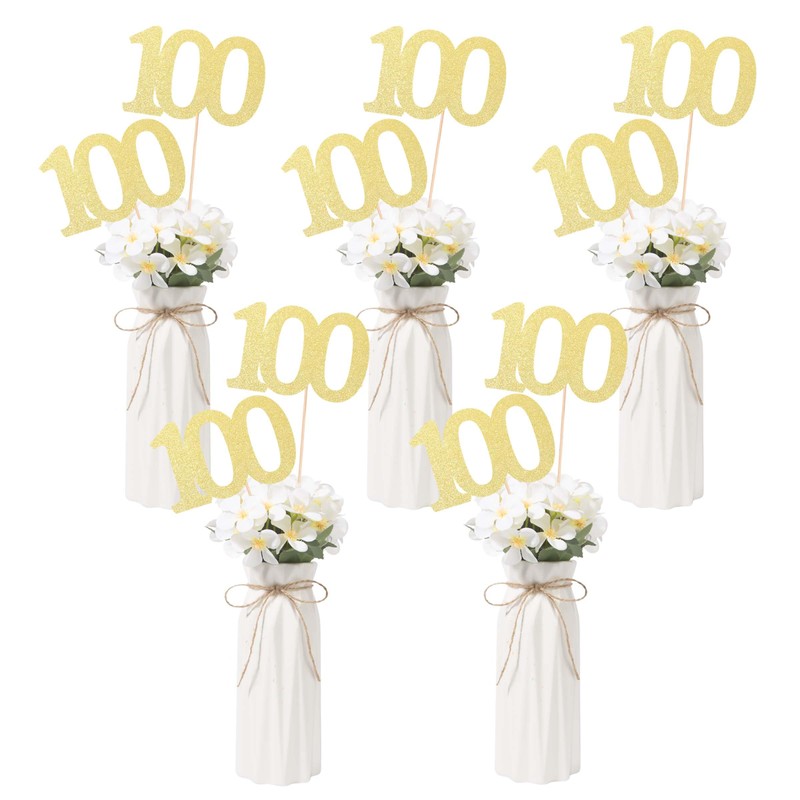 Gexolenu NO 100, 10 Pack Double-Sided Gold Glitter 100th Birthday