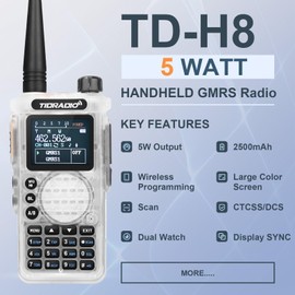 (2nd Gen) TIDRADIO TD-H8 GMRS Handheld Radio Long Range Two Way Radio,NOAA Weather Receiver & Scan,GMRS Repeater Capable,Walkie Talkies with Earpiece,USB-C 2500mAh Battery,Crystal,1 Pack Full Kit