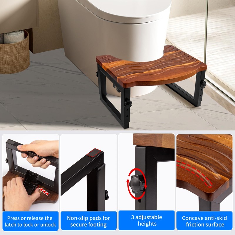 Foldable Toilet Stool-6"&8" Adjustable Height Squatting Pool Stool for Bathroom