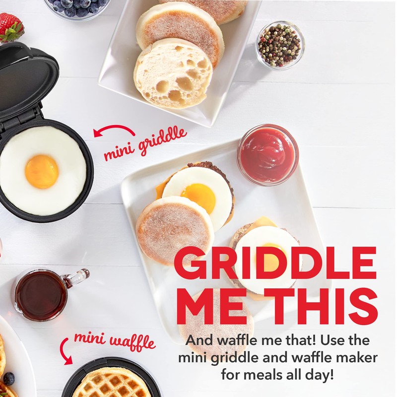 DASH Mini Maker Waffle Maker + Griddle, 2-Pack Griddle +