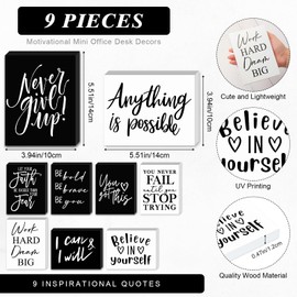 Yulejo 9 Pcs Mini Inspirational Wooden Signs Office Desk Decor Valentines Day Gifts Positive Motivational Quotes Table Decor Bathroom Shelf Decors Cheer up(Black, White, 5.51 x 3.94 x 0.47 Inch)