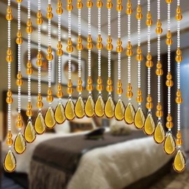Rekelola Arched Crystal Door String Hanging Glass Beaded Curtains Beads Valances for Doorways Windows Short Home Decor Closets Easy to Install Non-Acrylic Self Adhesive（25 Strings Amber）