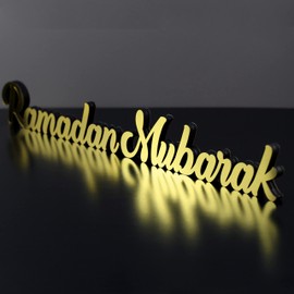 IWA CONCEPT Ramadan Mubarak and Eid Mubarak Table Decor, Islamic Wooden Acrylic Decor, Ramadan Decoration, Eid Decor, Eid Mubarak, Eid Gifts (Ramadan Mubarak, Gold)