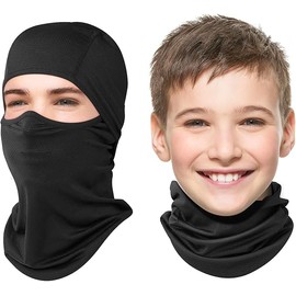 Kids Balaclava Face Mask Ski Mask Full Face Cover Lightweight Windproof UV Protector Neck Gaiter Skiing Cycling Fishing Black