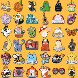 SINCCO 20/40/50 PCS Cute Enamel Pins Bulk, Funny Backpack Pins Aesthetic Lapel Badge Pins Set Assorted Enamel Brooch Pins for Backpacks, Hats, Bags, Landyards