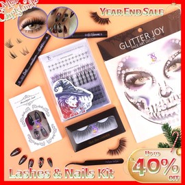 ThinkShow DIY Lash Nail Kit Bewitch 4 Styles Lashes Cluster Fluffy Spike Manga Lash Extensions with Bottom Lashes Press-on Nails 25mm Lashes - Kit: Bewitch Mini Kit