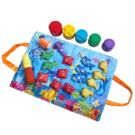 Montessori Fishing Toy Set for Toddlers, with Fishing Rod, Sea Animals,Stackable Buckets Counting,Storage Mat, Educational Fun Baby Birthday Gifts for 1 Year Old Boy Girl