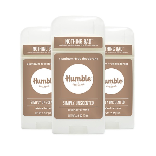 HUMBLE BRANDS Original Formula Aluminum-free Deodorant. Long Lasting Odor Control with Baking Soda and Essential Oils, Simply Unscented, Pack of 3