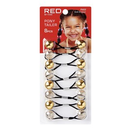 RED by Kiss 8 Pieces 16mm Ball Hair Ties, Bubble Ponytail Holders for Kids Girls Children Women Baby Toddlers, Twin Bead Colorful Elastic Hair Accessories, Cute Hair Bands with Balls (Gold&Clear)