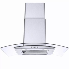 Tieasy 30in Glass Wall Mount Range Hood Kitchen 450CFM Cook Fan 3-Speed Fan w/LEDs New - Aluminum Grease Filter