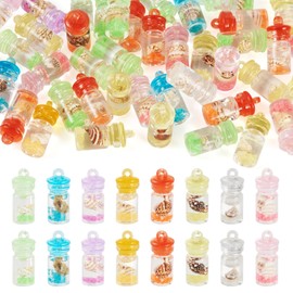 Bestewelry 50Pcs Wishing Bottle Charms Pendants Cute Luminous Mini Wishing Bottle Charms Ocean Theme Resin Bottle Charm with Shell for Bracelets Necklace Earrings Jewelry Making