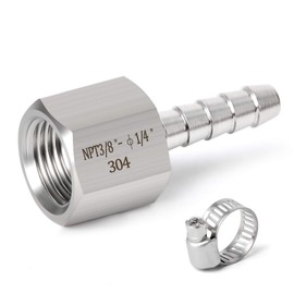 TAISHER 5PCS 304 Stainless Steel of Air Hose Fittings, Hose Barb Fittings 1/4" Hose Barb x 3/8" FNPT with 5PCS Hose Clamp