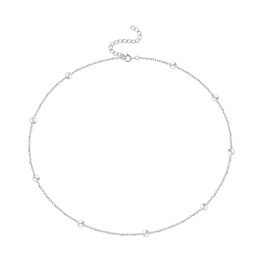 SILBERTALE 925 Sterling Silver Pearls beaded Choker Chain Necklace for Women Trendy Simple Dainty Everyday Jewelry Wedding Bridesmaids Necklace