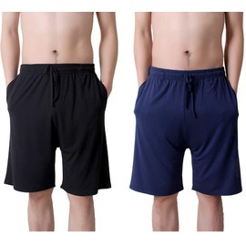 TEERFU Mens Twin Pack Lounge Shorts Stretch Jersey Sleep Night Wear Model Pyjamas Bottoms