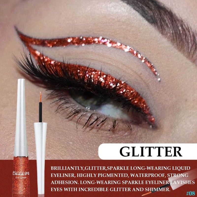 evpct 2Pcs Bronzer Red Color Liquid Glitter Eyeliner Set, Long-wearing