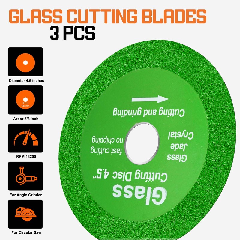 4.5" Glass Cutting Disc, 3Pcs Diamond Saw Blade for Angle
