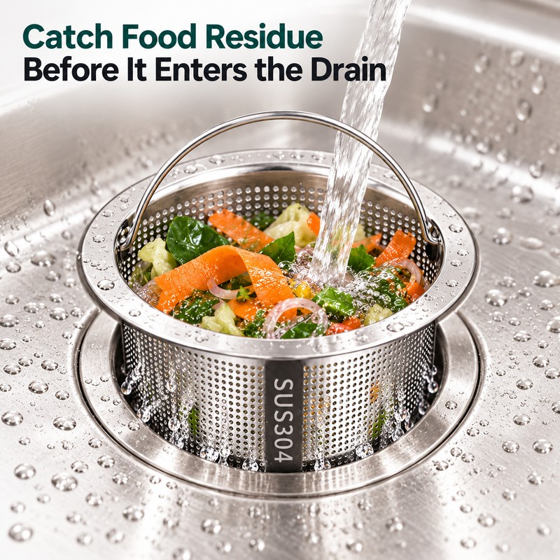 304 Stainless Steel Sink Strainer Basket with Handle – 0.8",