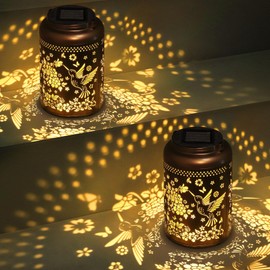 2 Pack Hummingbird Solar Lanterns Outdoor Waterproof, Solar Lanterns Decorative Birthday Mothers Fathers Day Gifts for Dad Husband, Mom, Men, Hanging Lantern Outdoor for Patio, Porch, Garden Decor