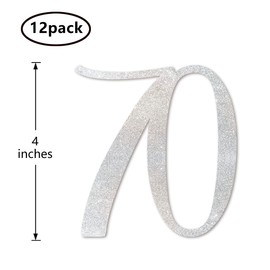 Silver Glitter 70th Birthday Centerpiece Sticks, 12-Pack Number 70 Table Topper Anniversary Party Decorations
