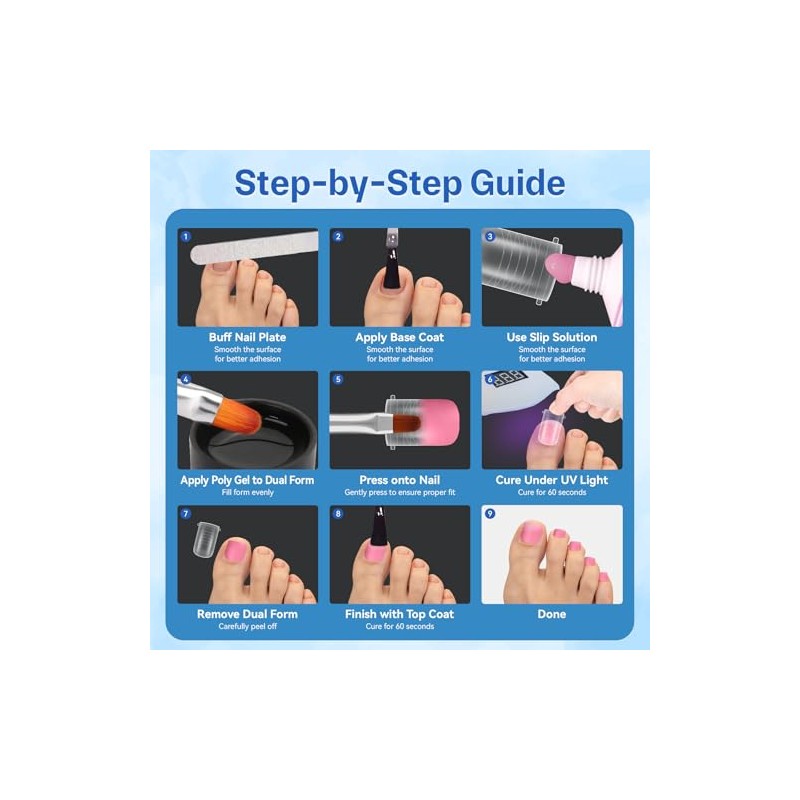 Moldes Rectos de Poligel para Uñas de Los Pies, de