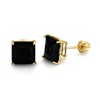 14k REAL Yellow Gold Square 6mm Black CZ Stud Earrings