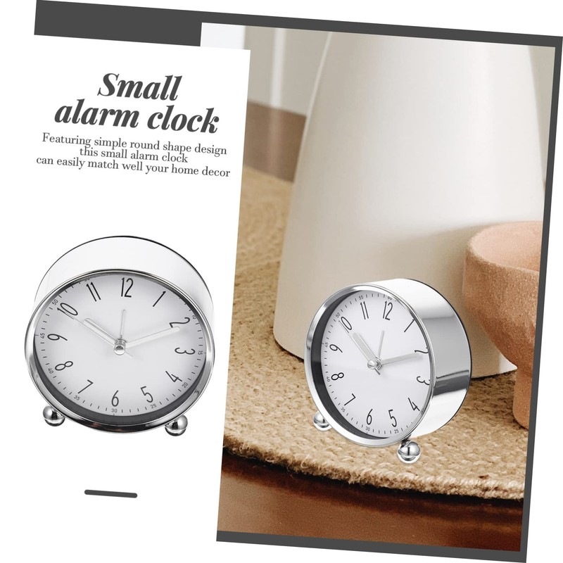 OHPHCALL Silent Round Alarm Clock Metal Digital Clock for Bedroom