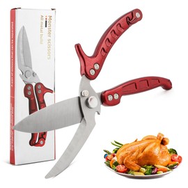 Heavy Duty Poultry Shears,Multi-Purpose Stainless Steel Kitchen Shears for Cutting Chicken, Meat,Turkey,Fish & Vegetables - Dishwasher Safe,N-on-Slip Handle,Saf-ety Lock - Stainless Steel Food Shears
