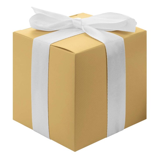 Andaz Press Gift Favor Tuck Boxes, 3 x 3 x 3 Cube Favor Box with Satin Ribbon Bulk 50-Pack (Gold)