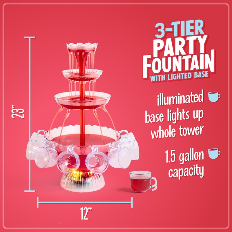 Nostalgia LPF230 3-Tier Lighted Party Fountain, Holds 1.5 Gallons, LED