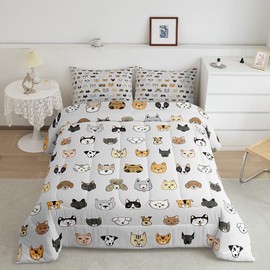 Feelyou Cartoon Dogs Kids Comforter Set Cute Cats Bedding Set Cute Kitten for Boys Girls Decor Comforter Puppy Dog Duvet Set Quilt 2Pcs Twin Size Boys