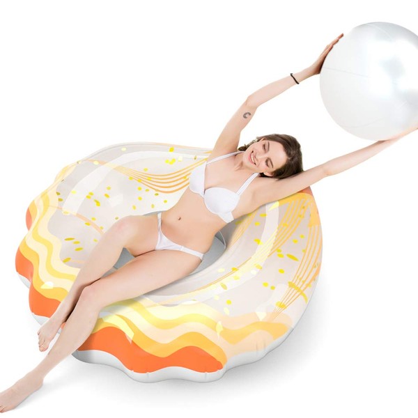 Jasonwell Inflatable Seashell Pool Float Floatie with Ball Water Fun Large Blow Up Summer Beach Swimming Floaty Party Toys Lounge Raft for Kids Adults