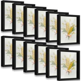 Tuanse 12 Pcs Shadow Box Bulk Display Case Plastic Shadow Box Picture Frame for Photos Flower Wedding Bouquets Pet Memorial Graduation Object Butterfly Tickets Wall Tabletop(11 x 9 Inch, Black)