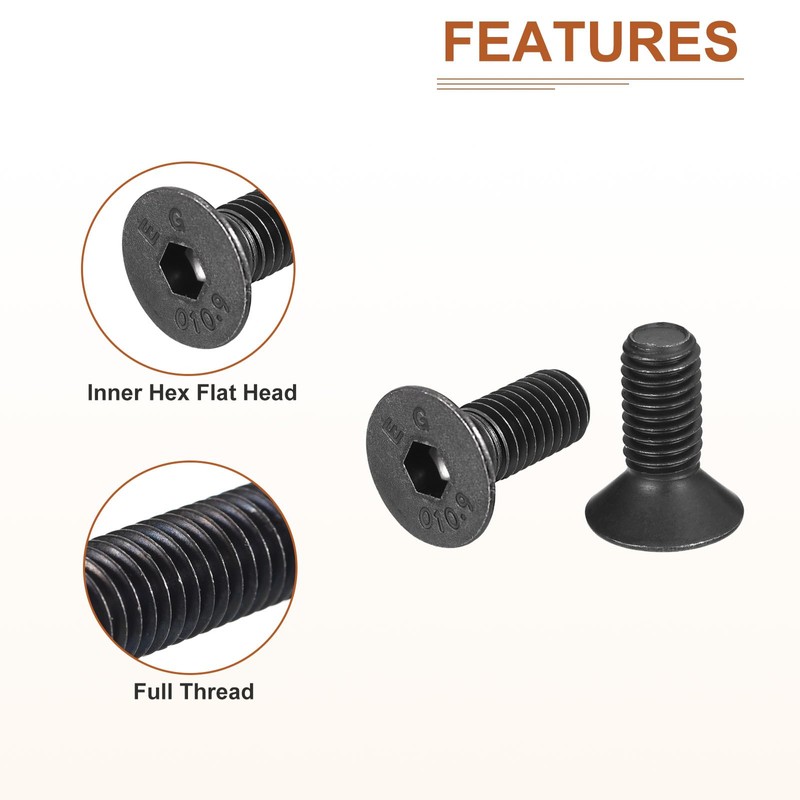 DTGN M8-1.25x20mm Flat Head Socket Cap Screws, 20 Pack Hex