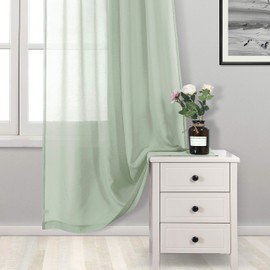 DWCN Short Sheer Curtains for Kitchen/Dinning Room - Faux Linen Grommet Window Voile Rideaux for Small Window, 54" Wide 54" Long, 2 Pcs, Bean Green