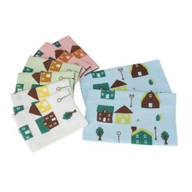 Swallow Towels, House Pattern, Gauze & Pile, Face Towels, Set of 8, Thin, Printed Towels, 100% Cotton, Single-Sided Gauze, Single Bristle, Made in Japan, Easy to Dry, Quick Drying, Bath, Slightly