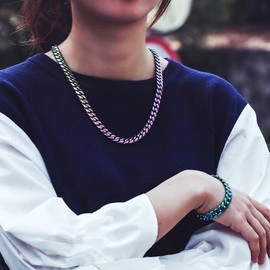 TOPGRILLZ 10,14mm Polished Stainless Steel Solid Rainbow Colorful Cuban Link Chain Necklace for Men Women Hip Hop Jewelry (24inch, Rainbow-10MM)