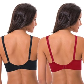 Curve Muse Women’s Lightly Padded Underwired Lace Bra with Padded Shoulder Straps - Black, Wine (Pack of 2) plain, size: 90E