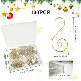 ALUNME 100 Pcs Ornament Hooks, Gold Christmas Ornament Hangers, Christmas Ornament Hooks, Metal Hooks for Ornaments, Metal Wire Ornaments Hooks Anchors(100 pcs Golden)